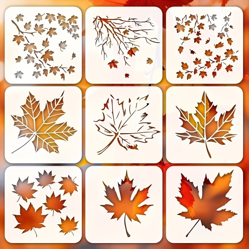 TEMU 9pcs Thanksgiving Maple Leaf Template Set -6x6 Inch Reusable Diy Handmade Template, Suitable For Greeting Cards, Scrapbooks, Canvas, , And Home Decor - Color, Fabric Painting