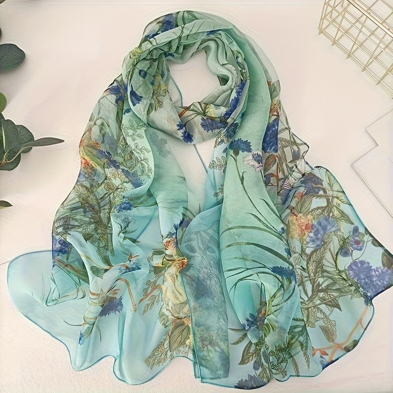 TEMU Garden Plant Print Scarf, Elegant Lightweight Breathable Shawl, Sunscreen And Windproof Lightweight Women's Scarf
