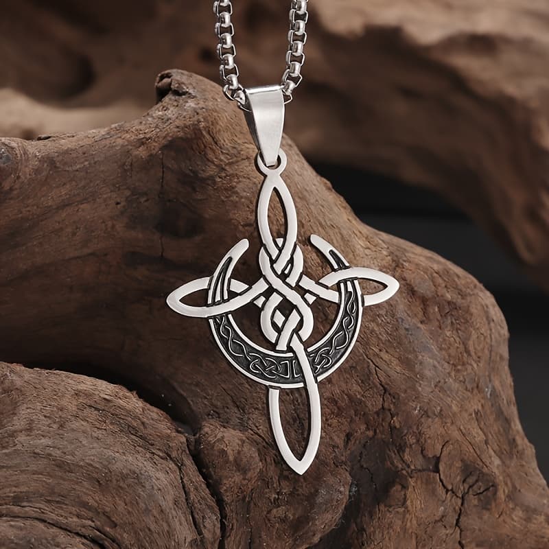TEMU 1pc Celtic Moon Knot Stainless Steel Pendant Necklace - Elegant Irish Design With Intricate , , Parties, And Gifts, Jewelry|elegant Pendant Necklace| Chain Necklace, For Halloween