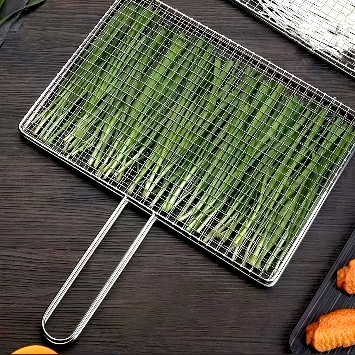 TEMU 1pc Portable Foldable Stainless Steel Grill Basket, Multi-use Barbecue Tool - Ideal For Camping Trips, Backyard Bbqs, Picnics & Tailgates