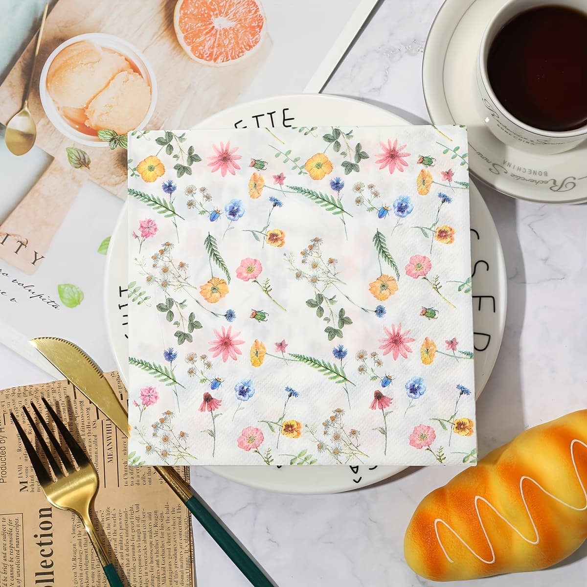 TEMU 20-piece Set, 2025 New Cute Floral Print Napkins With Small Flowers, 13x13 Inches - Wedding Birthday Garden Party Decorative Napkins For Restaurant, Kitchen, Decor
