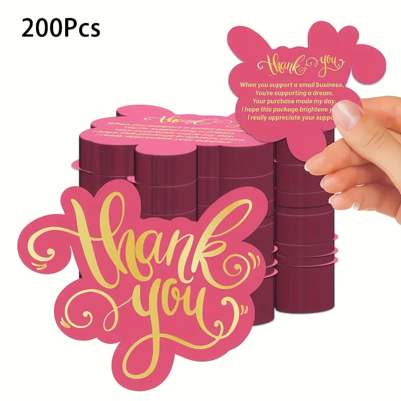 TEMU 200pcs Of Thank You Cards - Pink, Double-sided, Matte End - Perfect For Online Retailers And Customers, An For Small Businesses, Weddings, Birthdays, Thanksgiving, And