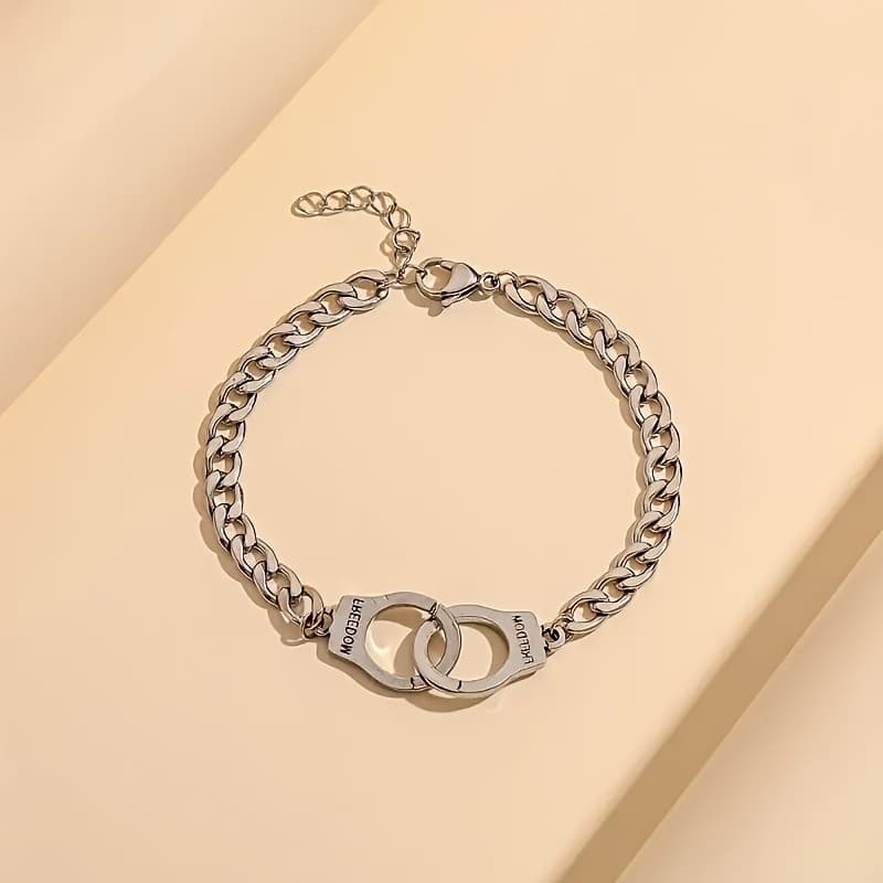 TEMU Titanium Steel Handcuff Charm Bracelet With Adjustable Links Fashion Accessory, Daily Wear, Creative Gift For Women