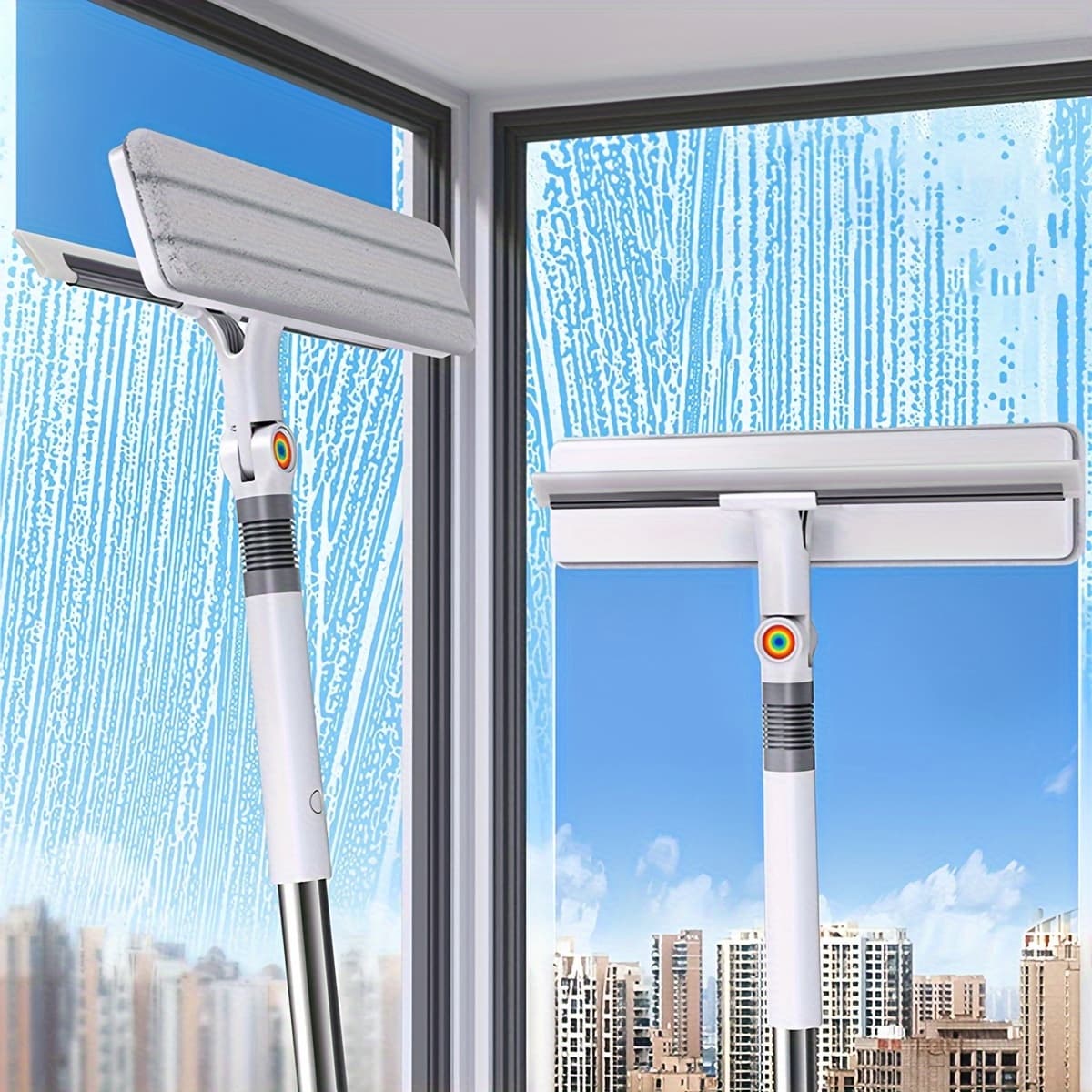 TEMU Professional Window Squeegee Cleaner, 2-in-1 Extendable Window Squeegee And Scrubber - Long Handle, Use For Glass, Car Windows, Floors, And Furniture, Halloween Gift, Christmas Gift