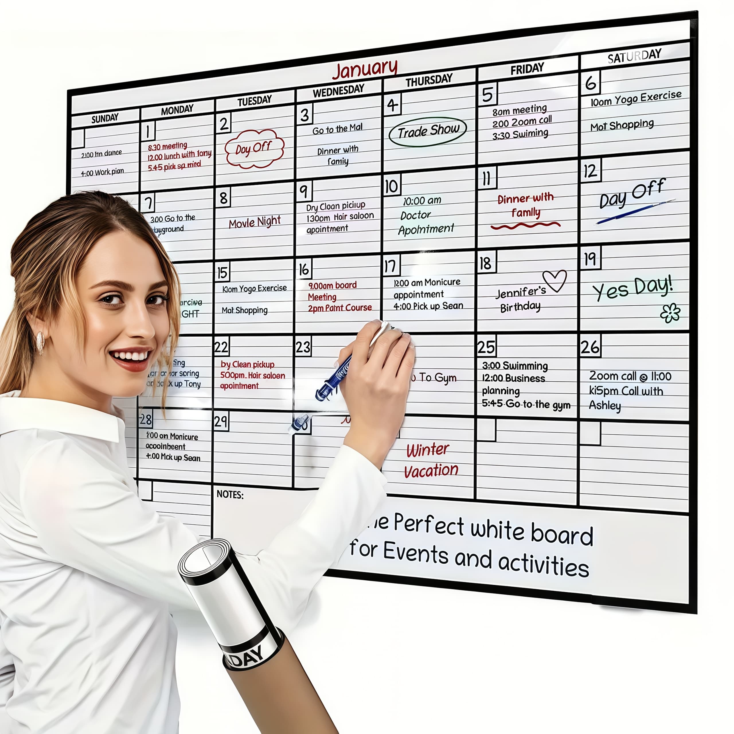 TEMU Large A3 Dry-erase Calendar & Whiteboard - Reusable Erasable Wall Planner For Office, Home, School - Monthly/weekly Grid With Markers & Eraser - Family Scheduling, Gym, Yoga, Shopping, Events