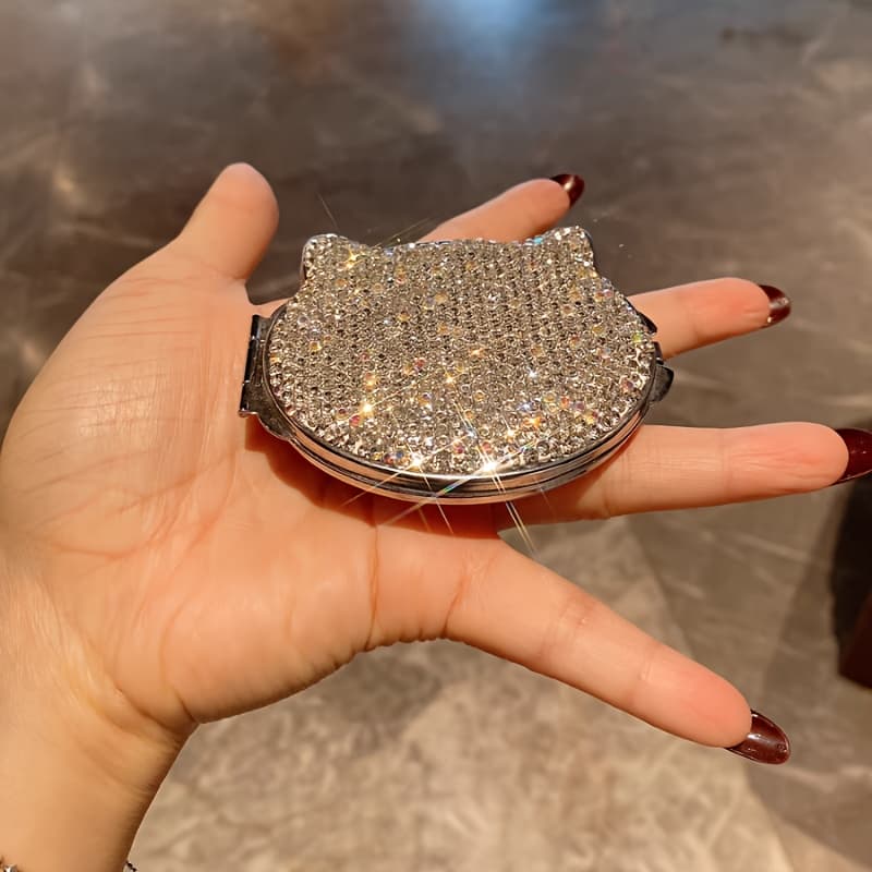 TEMU 1pc Cartoon Cute Cat Handheld Mini Folding Double-sided Hd Mirror Small Mirror Light Luxury Portable Makeup Mirror