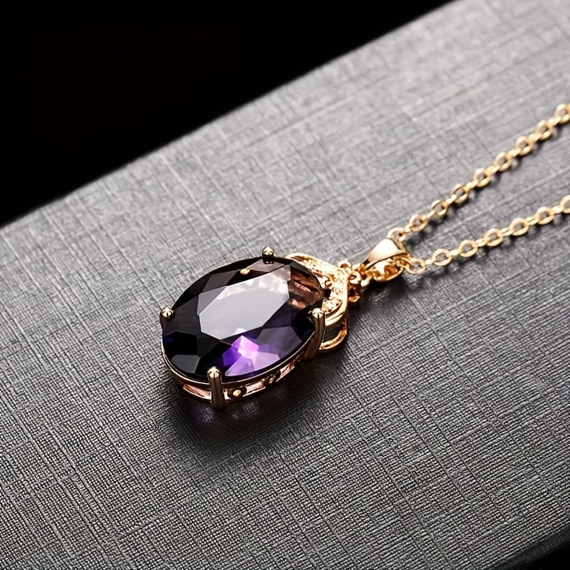 TEMU A Stylish Pendant Necklace For Women Featuring A Purple Synthetic Zirconia Stone Set In A Four-prong Design, Casual Wear Or Parties, Making It An Ideal Jewelry Gift