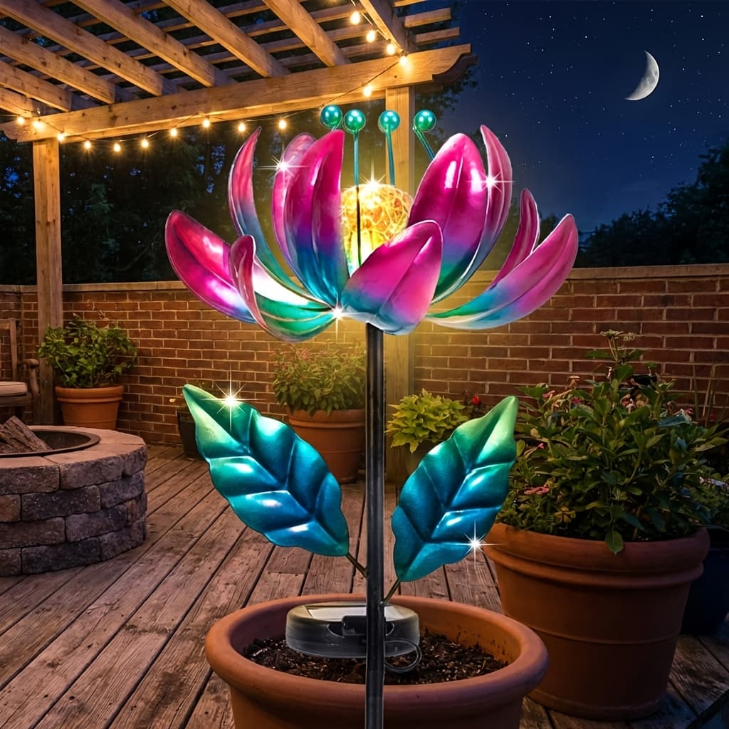 TEMU Outdoor Solar Garden Windmill Light, Metal Decorative Light, Waterproof , Led Cracked Glass Spherical, Rotatable , Courtyard Path Lawn Walkway Solar Pile Light