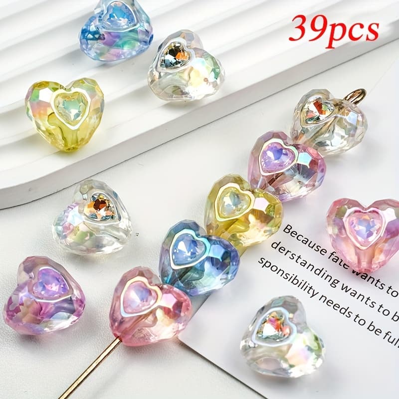 TEMU 39pcs Mixed Color Acrylic 19x21mm - Multi- Loose Beads For Making, Keychain Decor, Shoe & Bag Charms - Craft Supplies