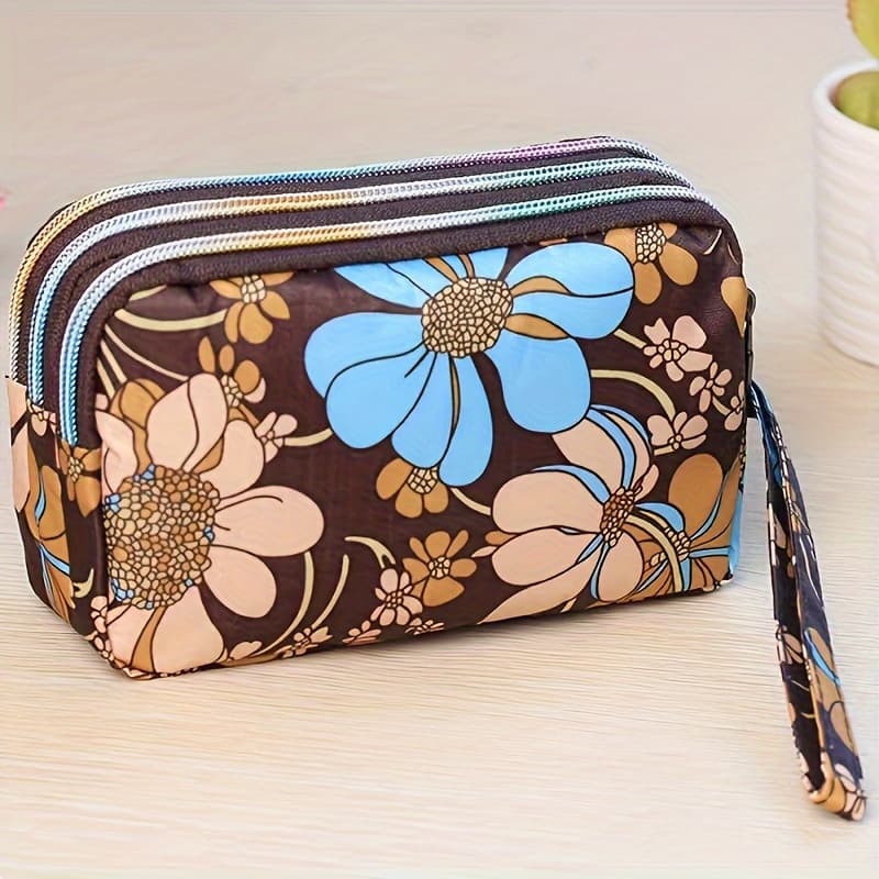 TEMU 3-layer Large Mobile Phone Bag, Business Card Holder, Wallet And Handbag Wrist Bag Fabric Coin Purse Ladies Long Bag 6 Inch Size