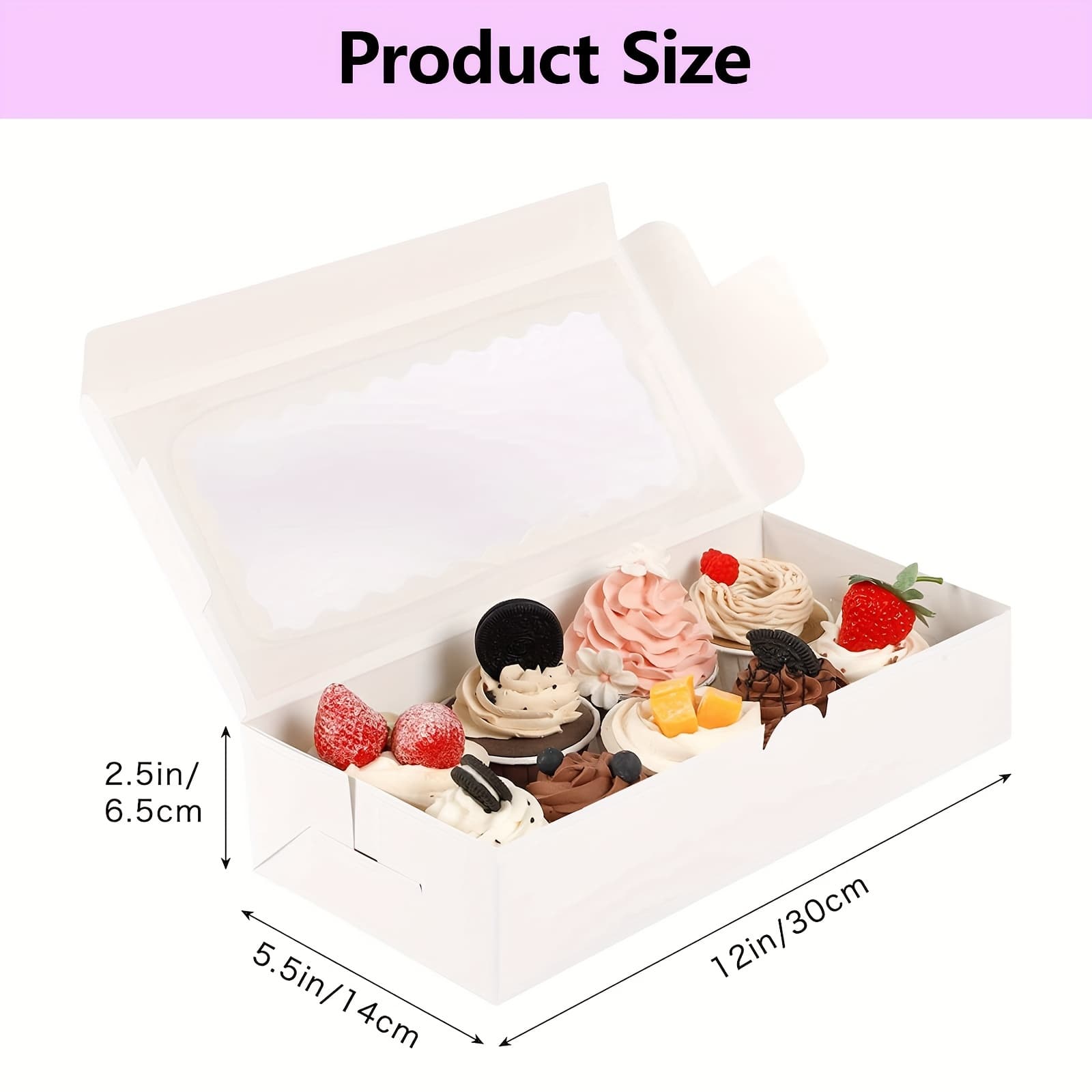 TEMU 30pcs Long Cookie Boxes, 12" X 5.5" X 2.5", Boxes With Window, Auto-popup Treat Boxes For Pastries, Strawberries, For Birthday Party, Wedding And Father's Day
