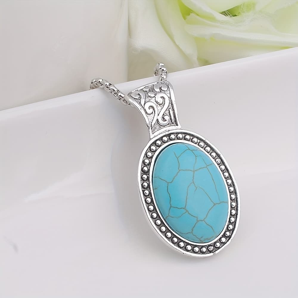 TEMU New Arrival Fashion Stone Pendant Necklace Blue Turquoise Pendant Necklace