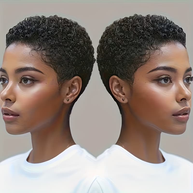 TEMU Brazilian Human Hair Wig - Glueless Curly Afro Kinky Cut, High-density 150% Density Natural Look Hairpiece Suitable For Men, Quick Hairstyle Change, (no Glue Needed)