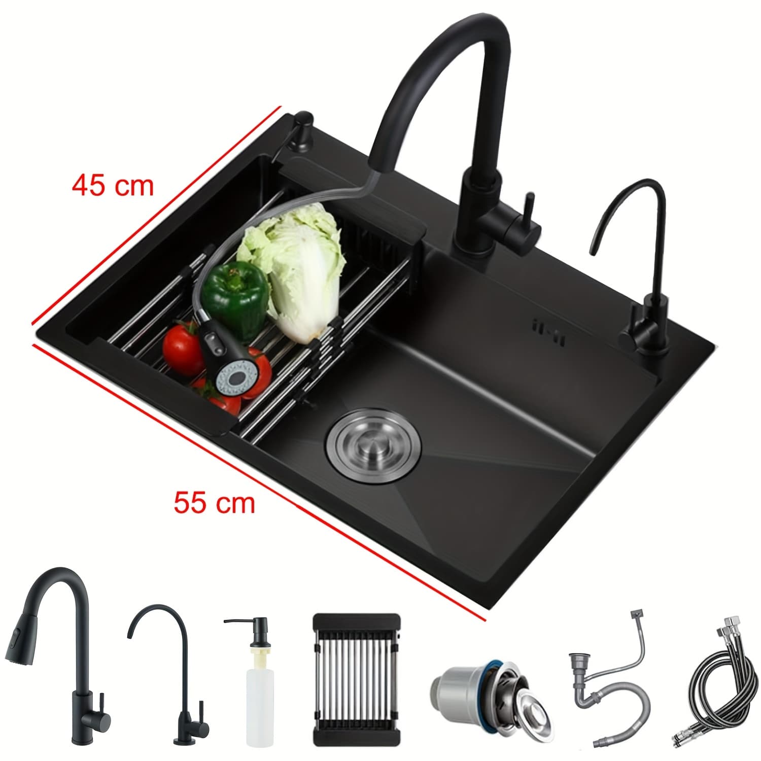 TEMU 1 Set Single Bowl Kitchen Sink, Stainless Steel , End, Rust And Resistant, With Faucet, Drainage Basket, Soap Dispenser And Water Pipes