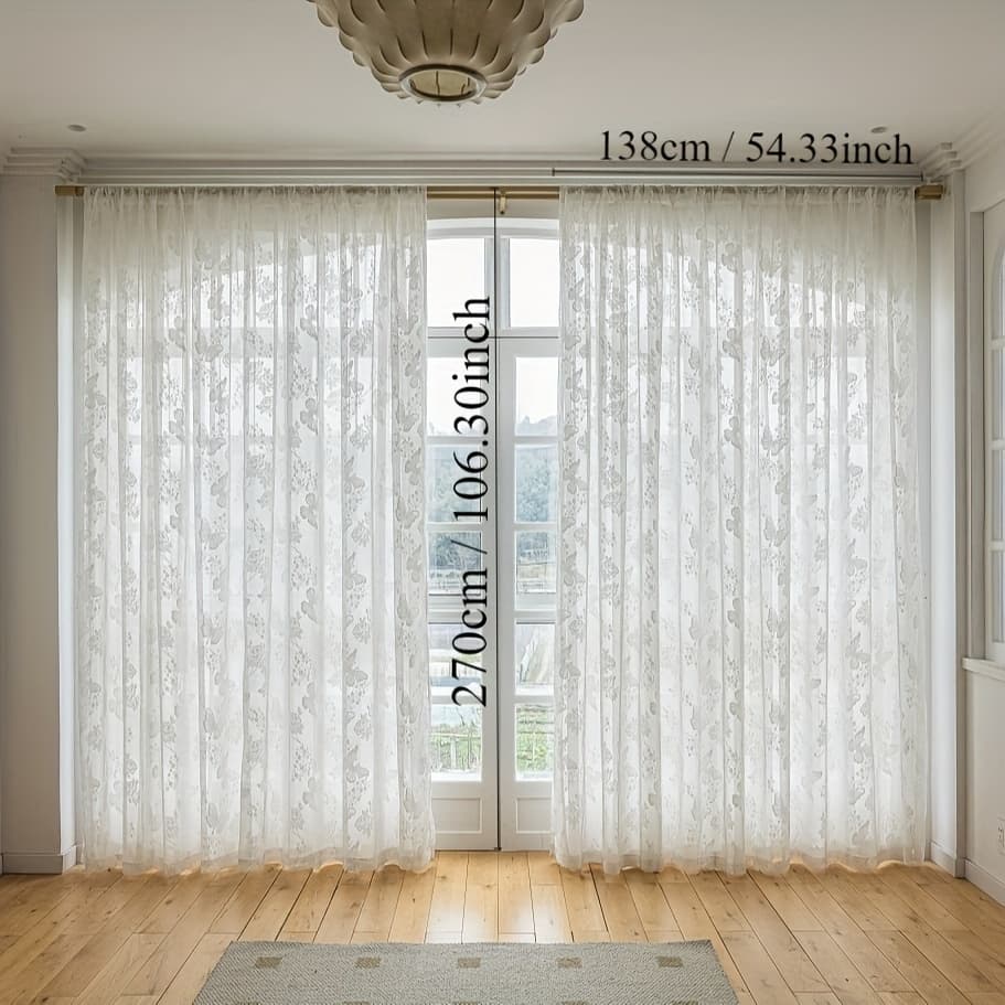 TEMU 2pcs Color Gold Lace Jacquard Embroidered Curtains, Sand Curtains, Perfect For Living Room, Balcony, Study, Bedroom, Home Office, Dining Room, With Rod