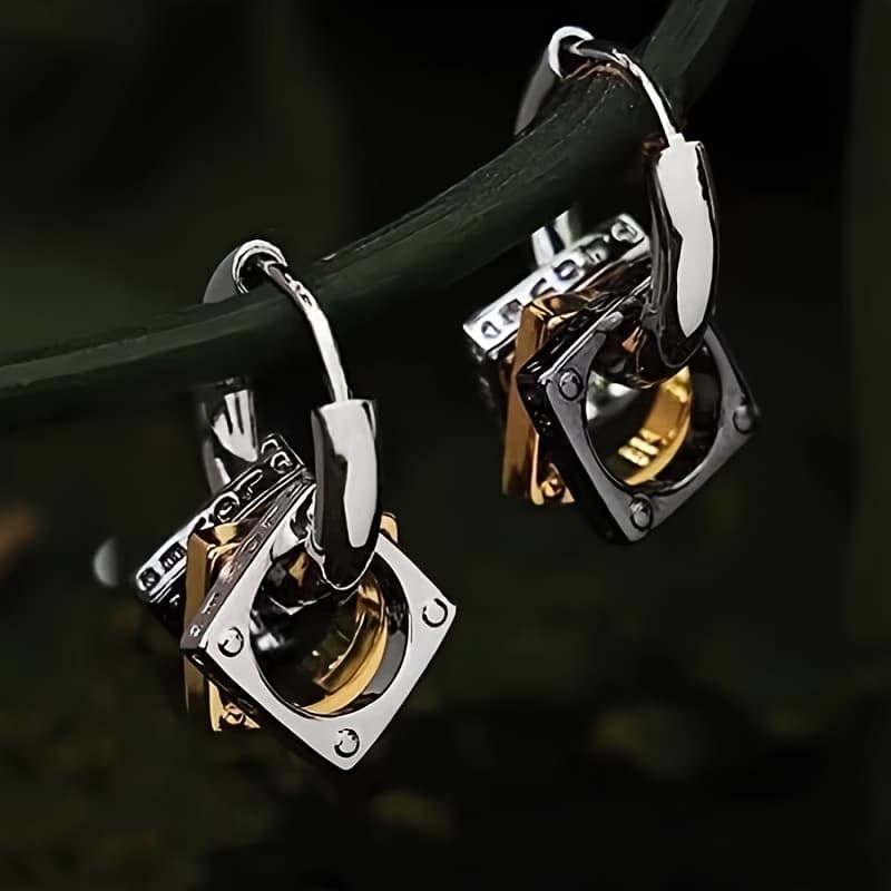 TEMU Retro Men's And Women'-ring Contrasting Color Earrings - Hip-hop Style , Suitable For Daily And Party Wear, Jewelry For All , Earrings.