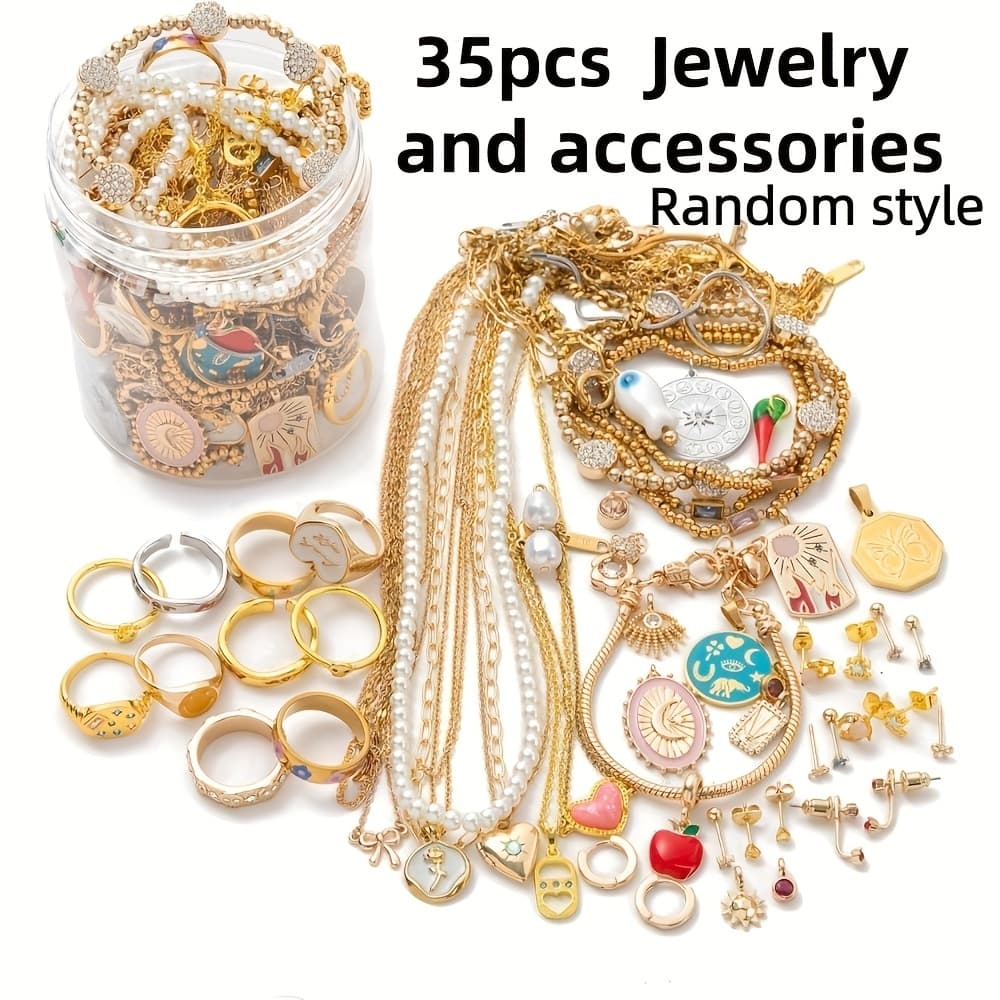 TEMU 15/20/35/60pcs Random Jewelry, Dainty Random Style For Women Jewelry Set With Necklace, Earrings, Rings, Bracelets & Charm, Unique Jewelry Birthday Gifts For Her