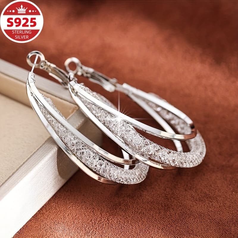 TEMU A Set Of S925 Silver Earrings For Women, Featuring Mesh Artificial Crystal Circles, Luxurious Design, Ideal For Halloween, And Great Holiday Gifts For Christmas And Thanksgiving