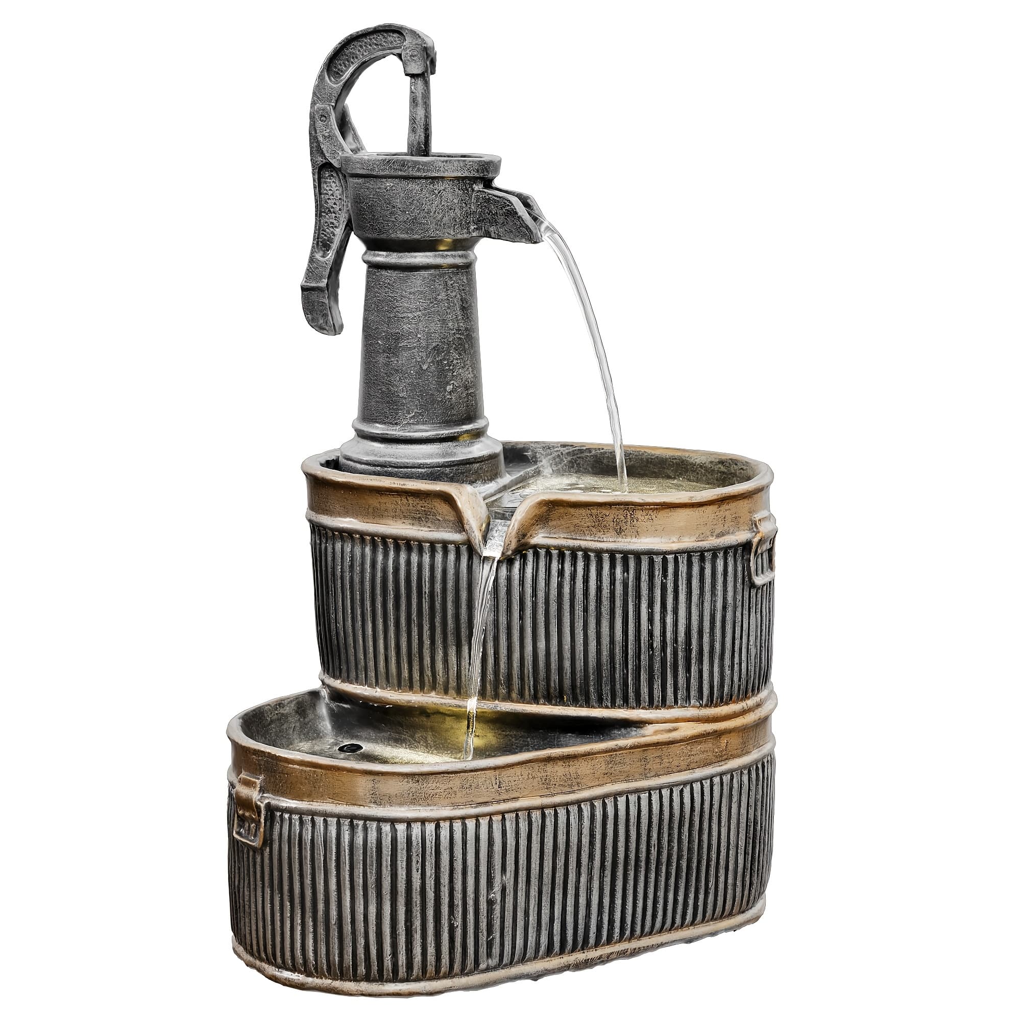 TEMU Outdoor Rustic 2-tier Water Fountain With Led Light & Pump - Resin Fountain Suitable For Garden, Patio, Yard Decor, Bronze Finish, , Plug, Voltage Compatible For North Systems
