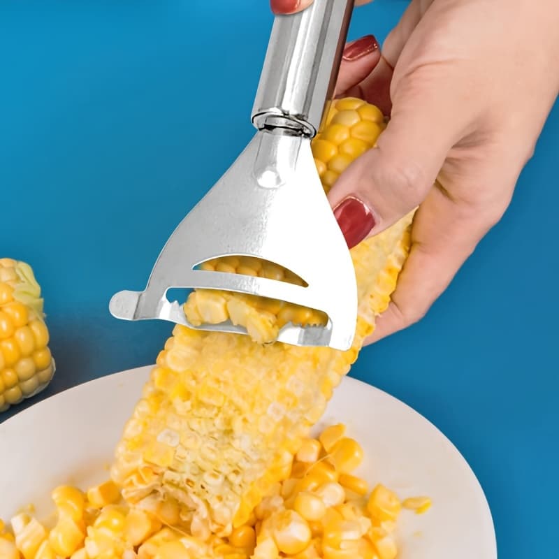 TEMU 1pc Corn Stripper And Vegetable Peeler | Multi-use, Ergonomic Kitchen Tool With Serrated Blade For Quick, , Metal Material