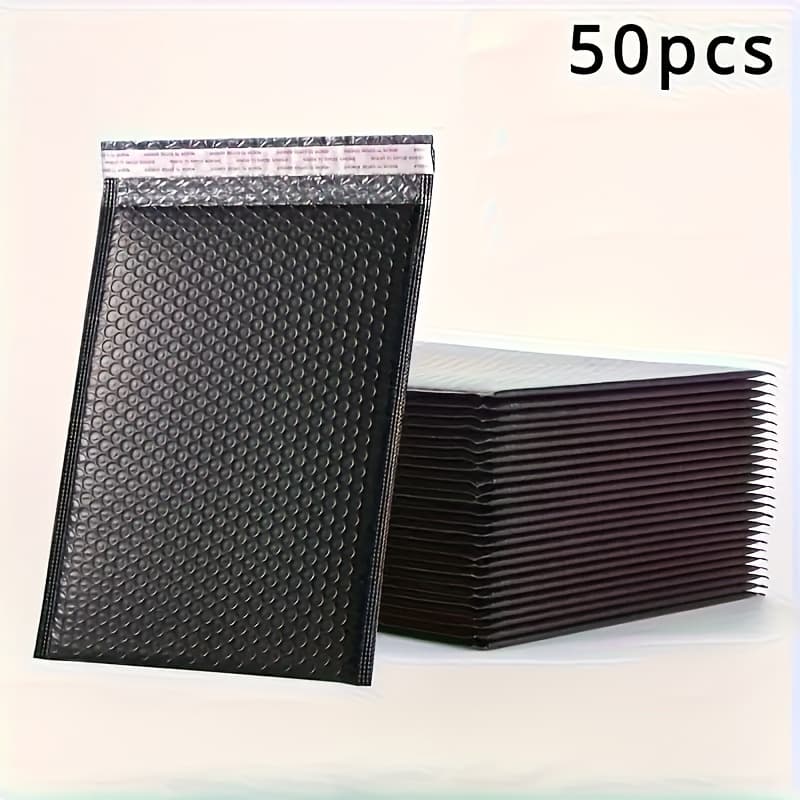 TEMU 50 Black Poly Bubble Envelopes, 16.99 X 10.92 Cm - Padded Shipping Envelopes For Small Business Packaging And Mailing Supplies, Envelopes