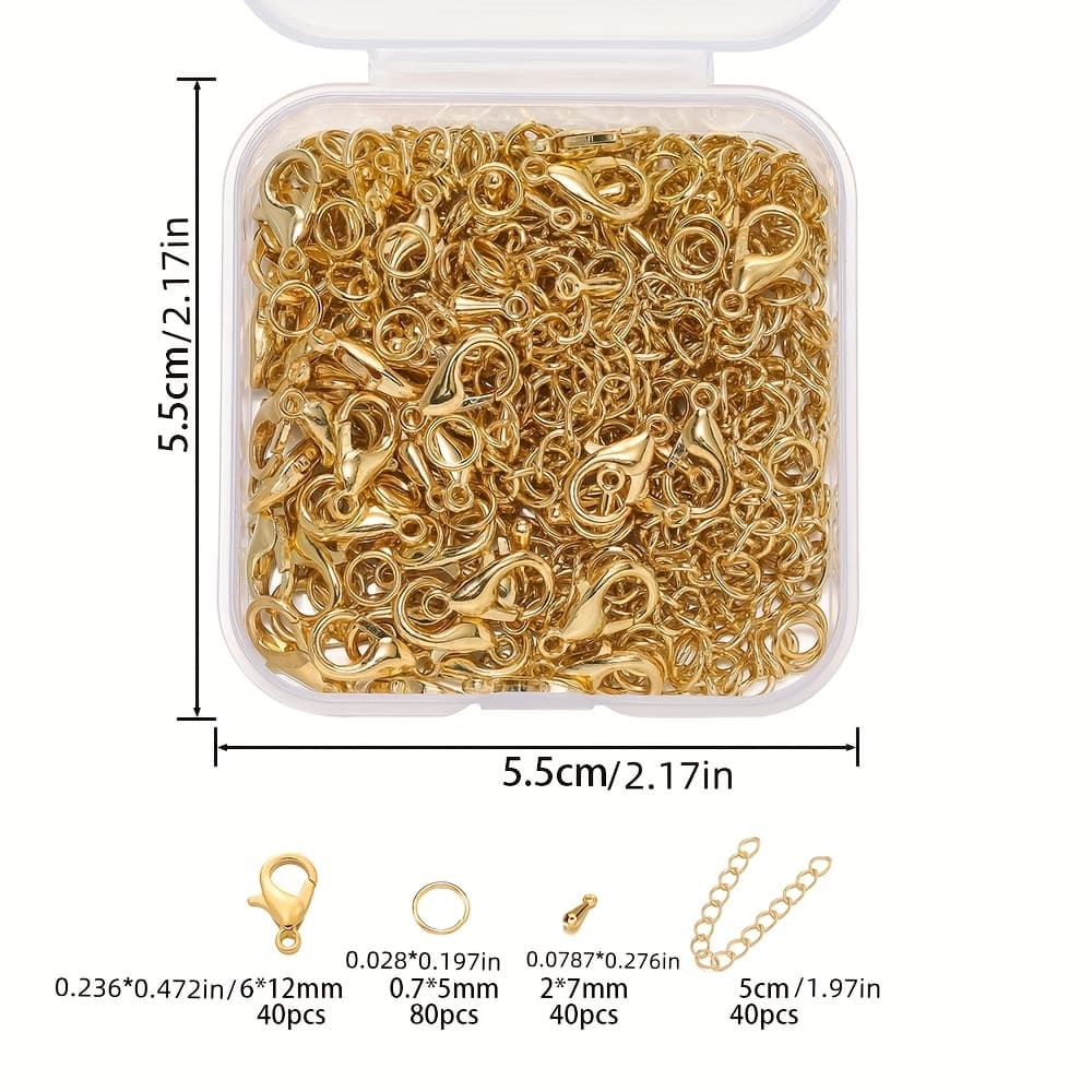 TEMU 1box 200pcs Lobster Clasp Jump Ring And Extension Chain Jewelry Making Additions Kit