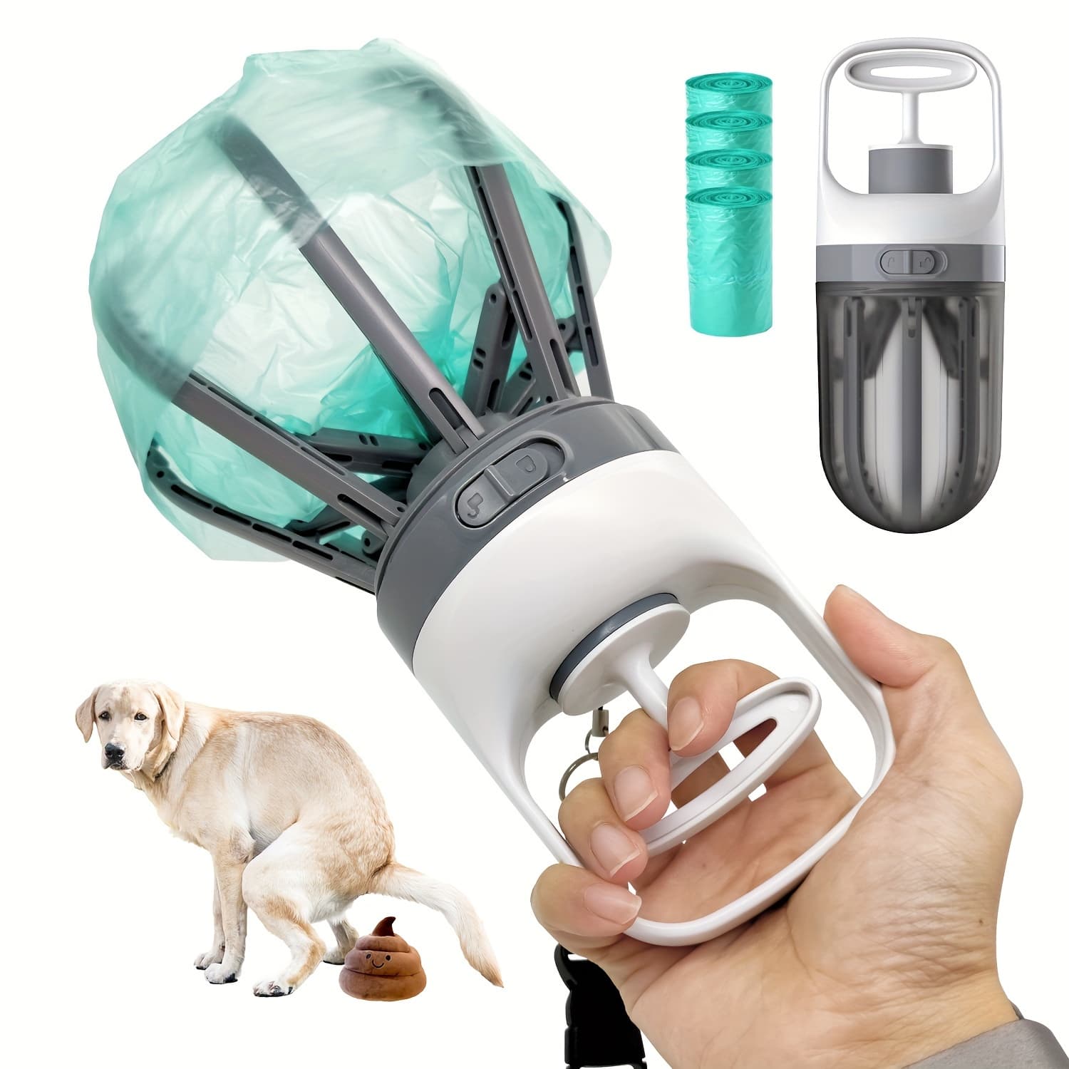 TEMU Livekey Dog Pooper Scooper With 75 Bags - Portable 2-in-1 Waste Pick-, Wide Claw Attachment For Small/medium/large Dogs, Hygienic Cleaner For Parks, Lawn & Use (75pcs Bag Attachment)