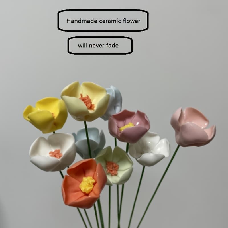 TEMU 10 Handmade Ceramic Flowers, Ceramic Flowers, Ceramic Flowers From China, Suitable For Valentine's Day, Christmas, , And Indoor Or Outdoor Decoration