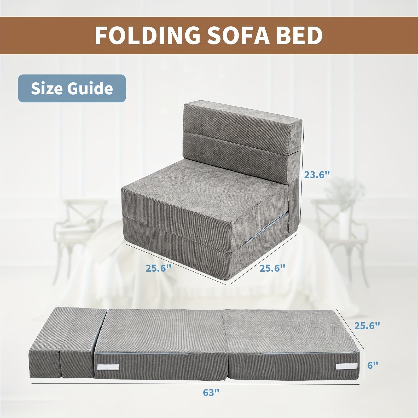 TEMU Lilypelle Sponge Mattress, Portable Folding Mattress, Convertible Chair Floor Sofa And Sleeping Mattress, Suitable For Floor, Camping, 63"×25.6"×6