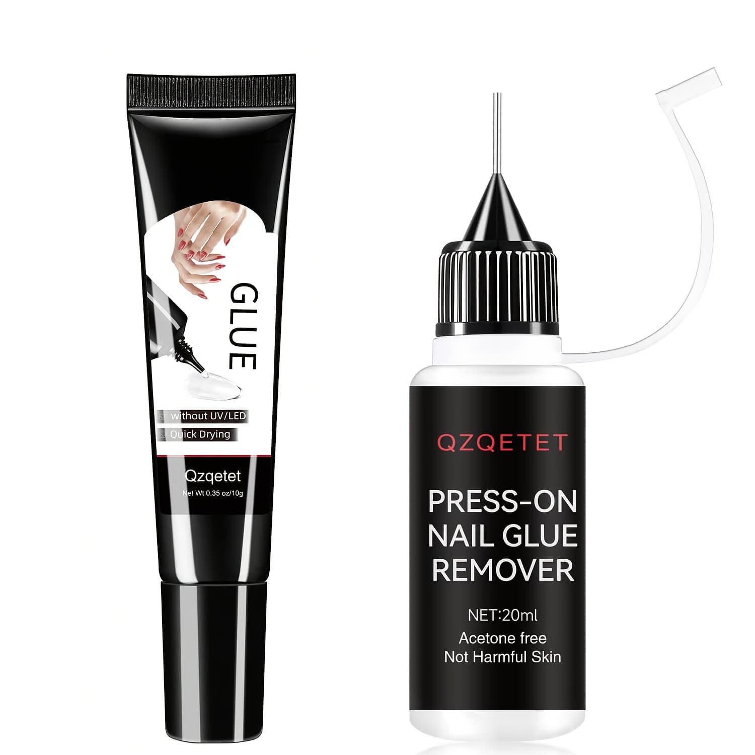 TEMU 10g Glue And 20ml Precision Glue Remover Kit – Suitable For Press-on , Quick-drying, No Lamp Required, Contains Gentle Acetone-free Glue Remover For Removing False Nails