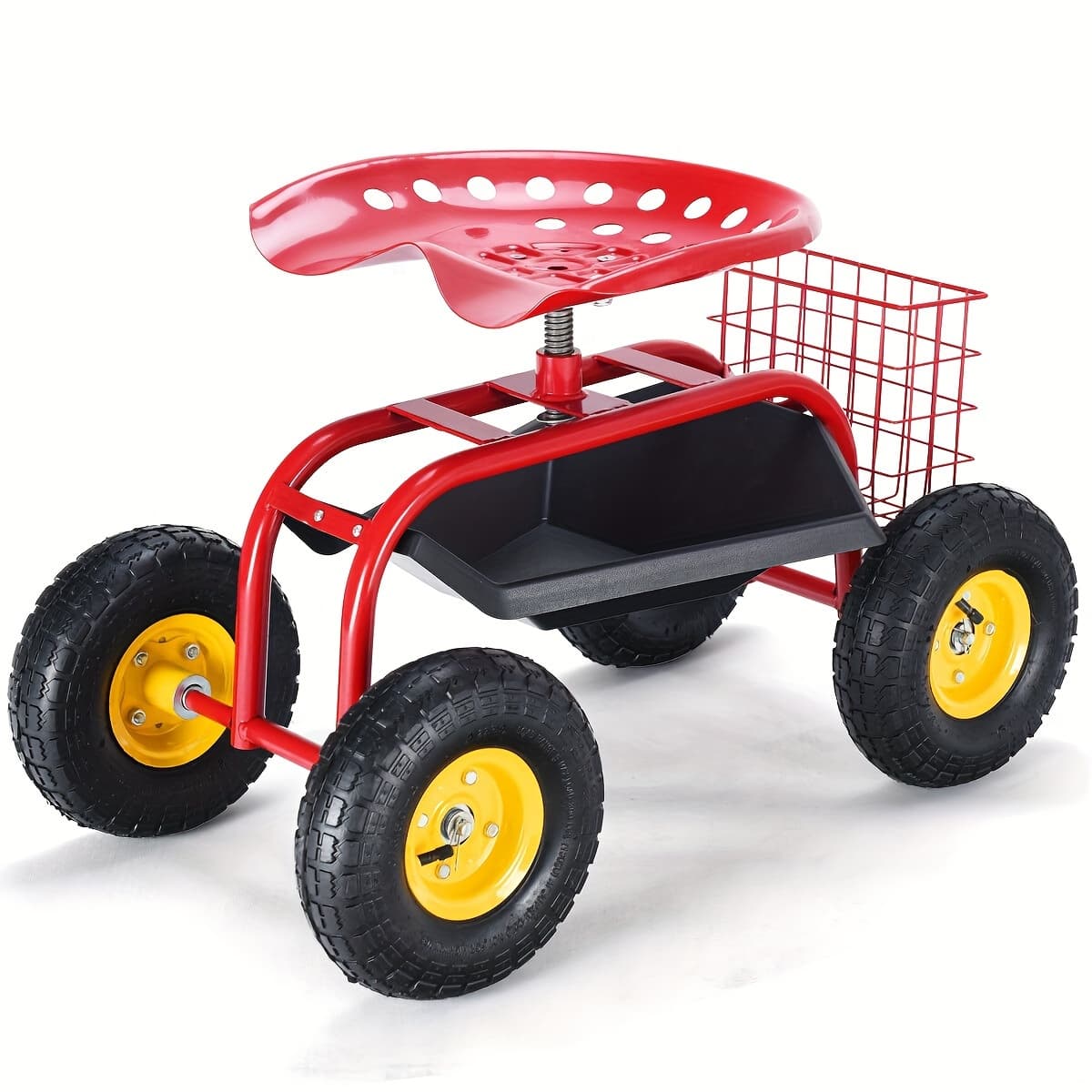 TEMU Heavy Duty Garden Cart Rolling Work Seat Gardening Planting W/ Tool Tray