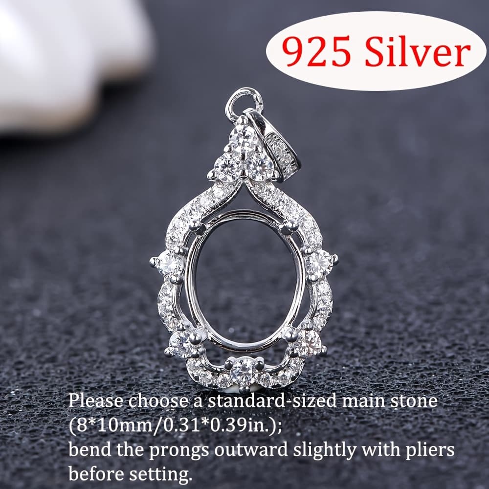TEMU 8*10mm Minimalist Pendant Setting, Silvery, Suitable For Handmade Diy Women's Pendants