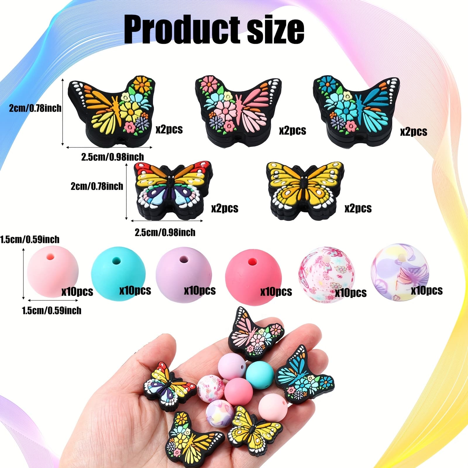 TEMU 70pcs Colorful Silicone Set Multi-silicone Bead Loose Bead Jewelry Making Creative Key Bag Chain Character Pen Decorative Bracelet Necklace Handmade Supplies