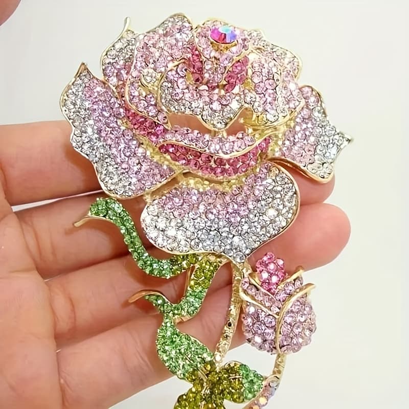 TEMU Exquisite Sparkling Synthetic Zirconia Rose Brooch Women's Dress Brooch Corsage Women's Jewelry Gift