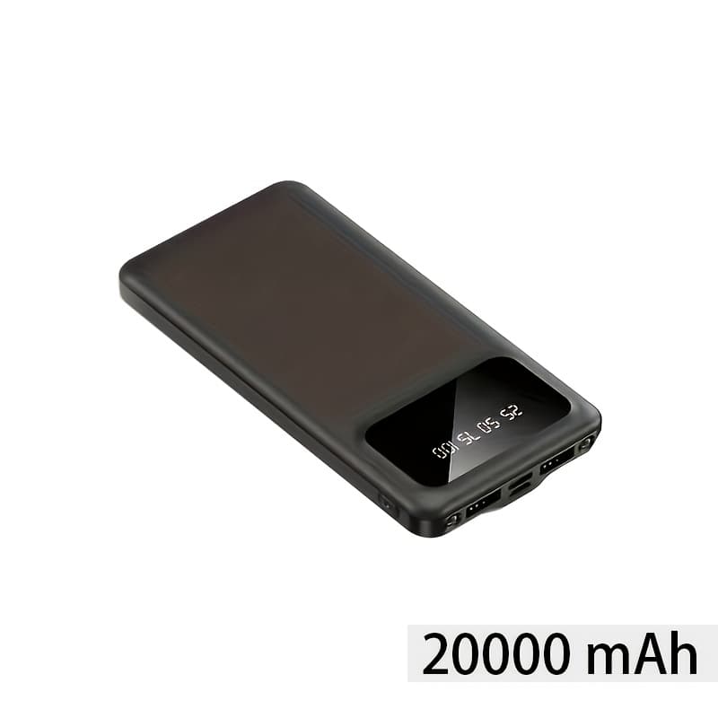 TEMU Large Capacity Mobile Power Supply 20000mah, 5v2.1a Portable Usb Charger, Led Display, For Ios/ Devices, 2xusb Output, Type-c/ Micro Input, Safe And Stable Polymer Lithium Battery