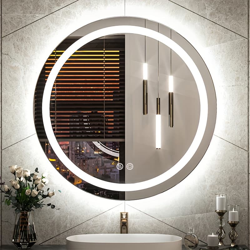 TEMU Circular Smart Led Bathroom Mirror With Lights, , Dimmable Shower Mirrors High Definition Makeup Mirrors, Wall-mounted , Memory Functiontempered Glass, -proof, Plug, Size 20inch, Room Decor
