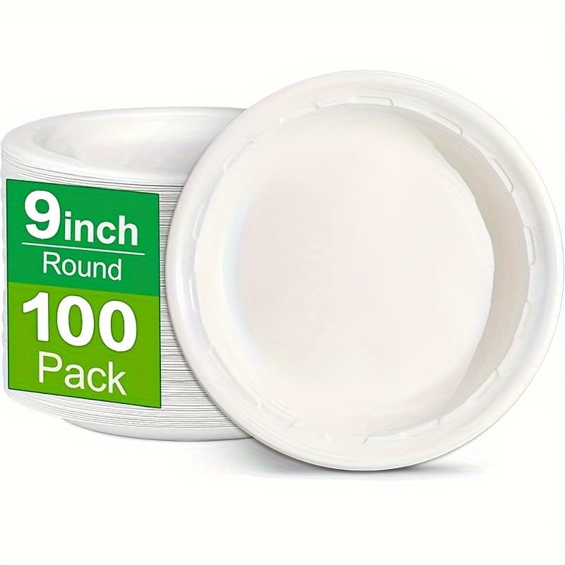 TEMU 9 Inch Heavyweight Plastic Plates China Like, Wedding And Party Dinnerware Plastic Plates, - 100 Count
