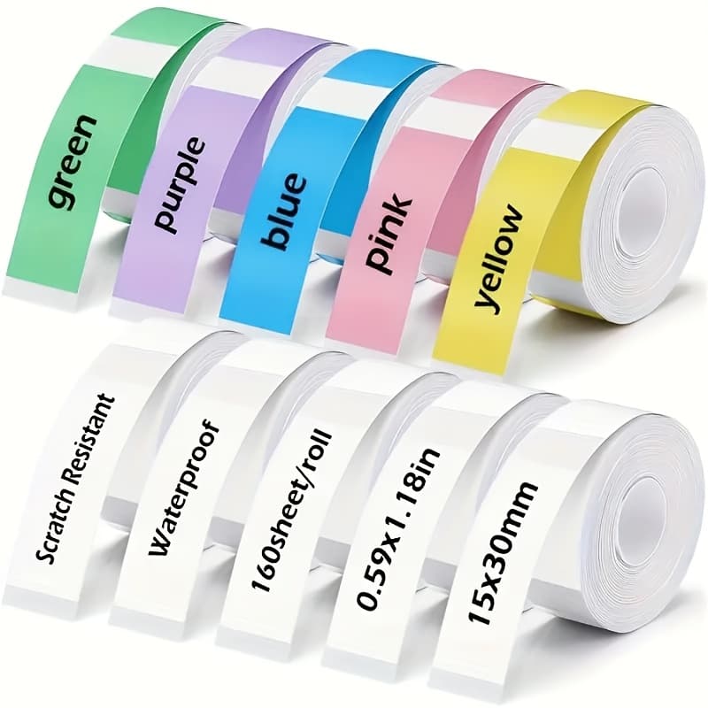 TEMU 10 Rolls Film P21 Label Stickers (1600 Sheets Total) - Multicolor Mixed Suitable For D30/p15/p12 Thermal/inkjet/laser Printers, Office, Inventory, And Identification