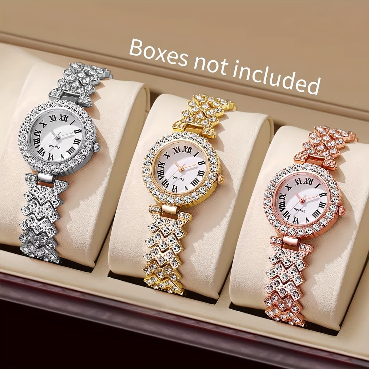 TEMU 3pcs Women's Luxury Watches With Roman - Sparkling Quartz Wristwatches, Elegant Strap & Suitable For Weddings, Parties, Daily Wear - Affordable Luxury Watches For Women