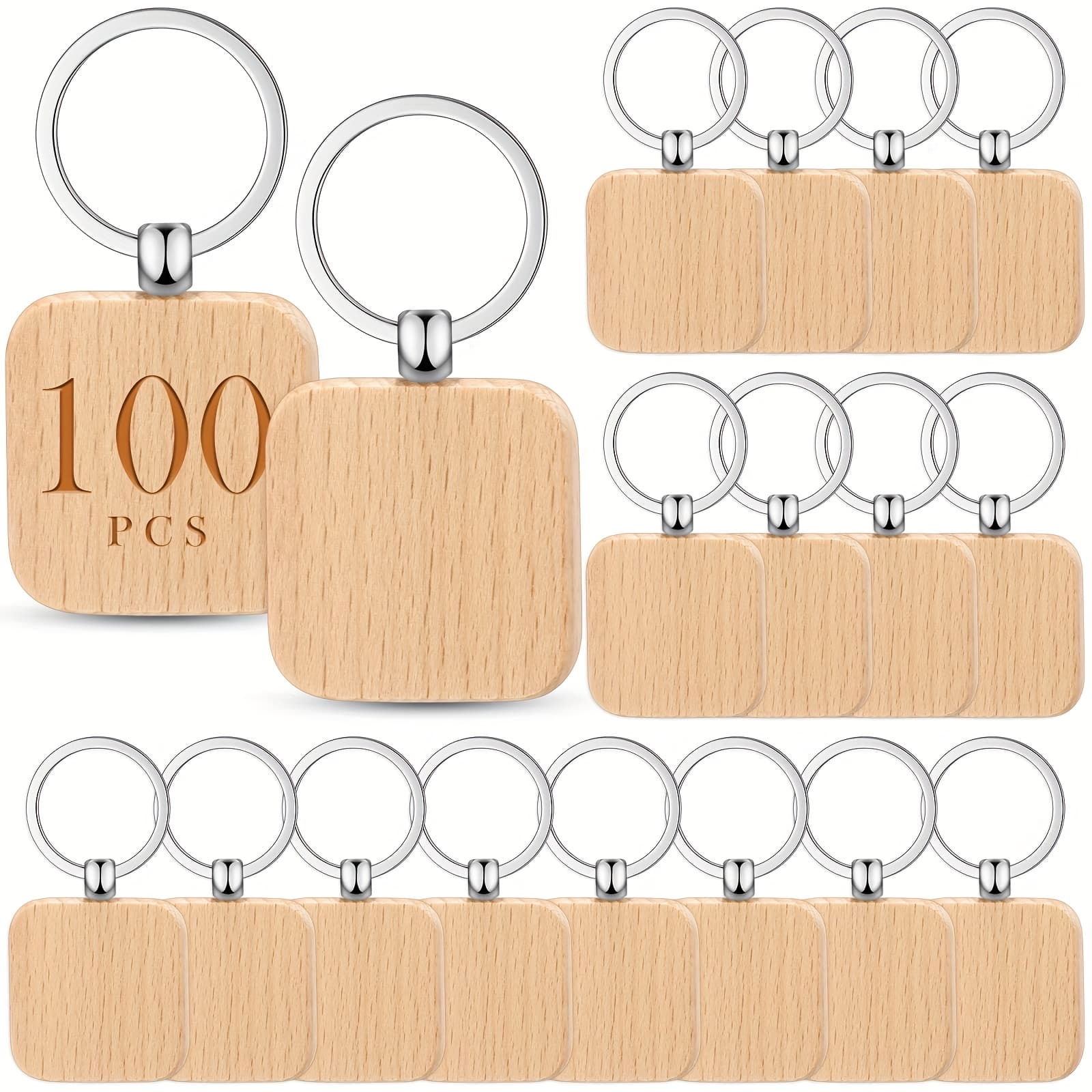 TEMU Gift For Her/him 100pcs Of Unfinished Wooden Keychain Squares Suitable For Laser Engraving, Perfect For Gifts And Crafts