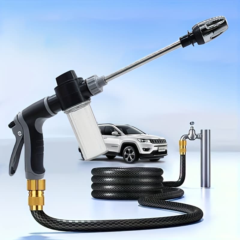 TEMU High Pressure Water Gun Adjustable Garden Hose Wand Nozzle Sprayer 100ml Capacity 10/20meter Distance Foam Washer Spray Cleaning Tool For Lawn & Garden Washing