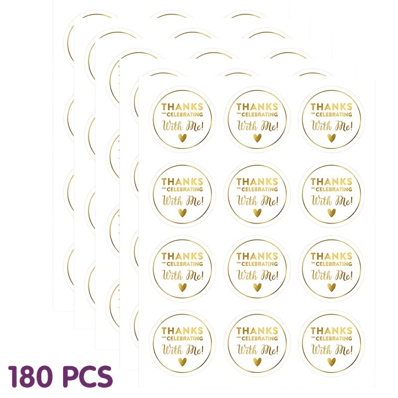TEMU 180pcs Thanks For Celebrating With Metallic Golden Thank You Stickers 2 Inch Round Circle Wedding Stickers Self-adhesive Thanks Labels Stickers For Envelope Seals Shower Birthday