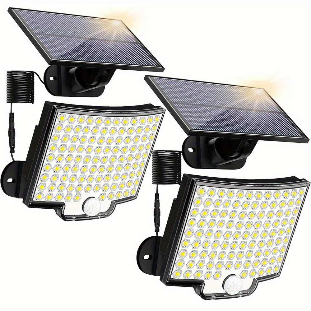 TEMU 1pc/2pcs Solar Powered Light, 106 Leds Solar Motion Sensor Light With Controller, 120° Lighting Angle, Solar Light For Home