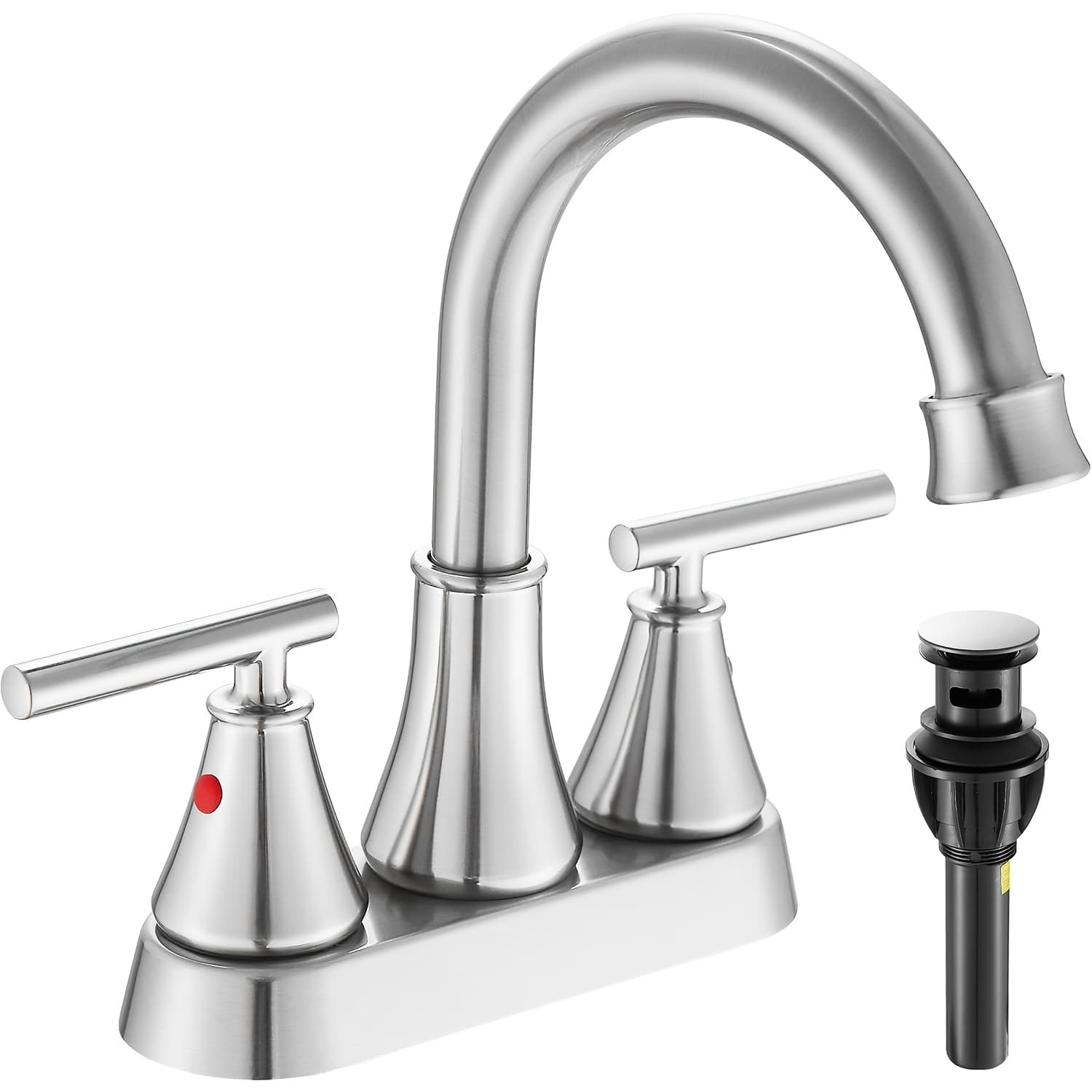 TEMU 4 Inch 2 Handle Centerset Modern Bathroom Faucet, 360 Degree Swivel Spout 2-3 Hole Rv Bathroom Vanity Sink Faucet With Lines, Matte Black, Brushed Nickel