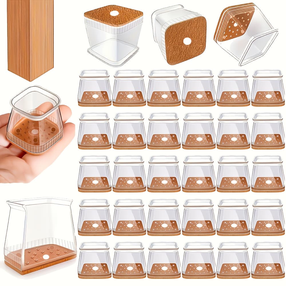 TEMU 32pcs Set Of Square Chair Leg Floor Protectors, Suitable For Felt Furniture Pads On Hardwood Floors, Chair Leg Protectors On Hardwood Floors, Floor Protectors On Chairs, And Noise Reducing