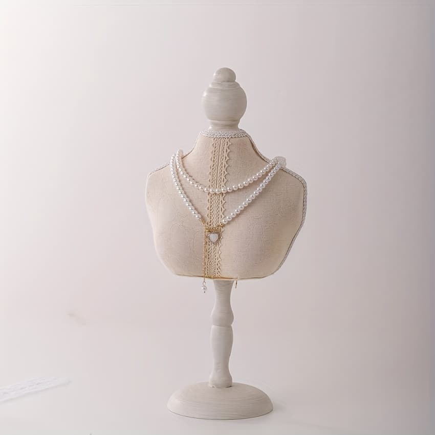 TEMU Elegant White Lace & Jewelry Display Stand - Necklaces, Bracelets, And Watches