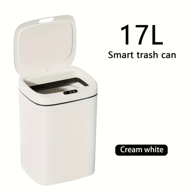 TEMU Automatic Sensor Trash Can With Operation - Touchless Trash Bin, Modern White, For Home, Office, Hotel, Bathroom, Kitchen - (no )- Ideal For Small Spaces, Trash Can For Car