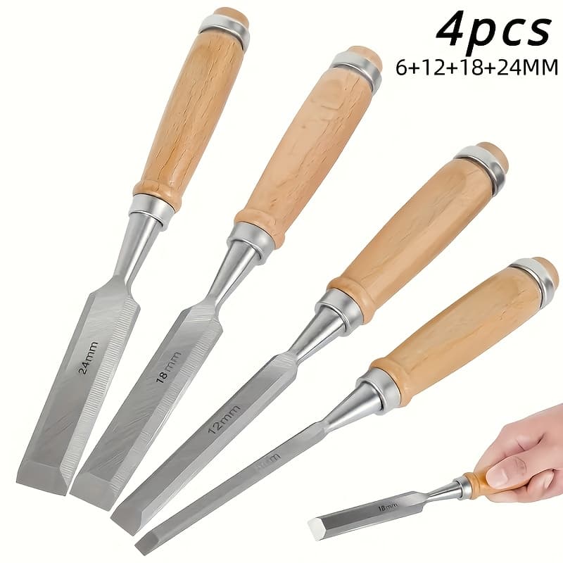 TEMU This Is A Set Of 4 Woodworking Chisels Designed For Professionals, Perfect For Tasks Like Wood Carving. Made From Cr-, Chisels Are For Woodworking, Detailed Carving, And Projects