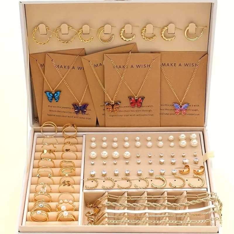 TEMU 68 Pieces Elegant Simple Pearl Love Twist Bracelet Necklace Ring Earrings Earrings Jewelry Set With Cardstock Holiday Gift For Ladies Fall & Winter Daily Match Attend Party Vacation Dating ()