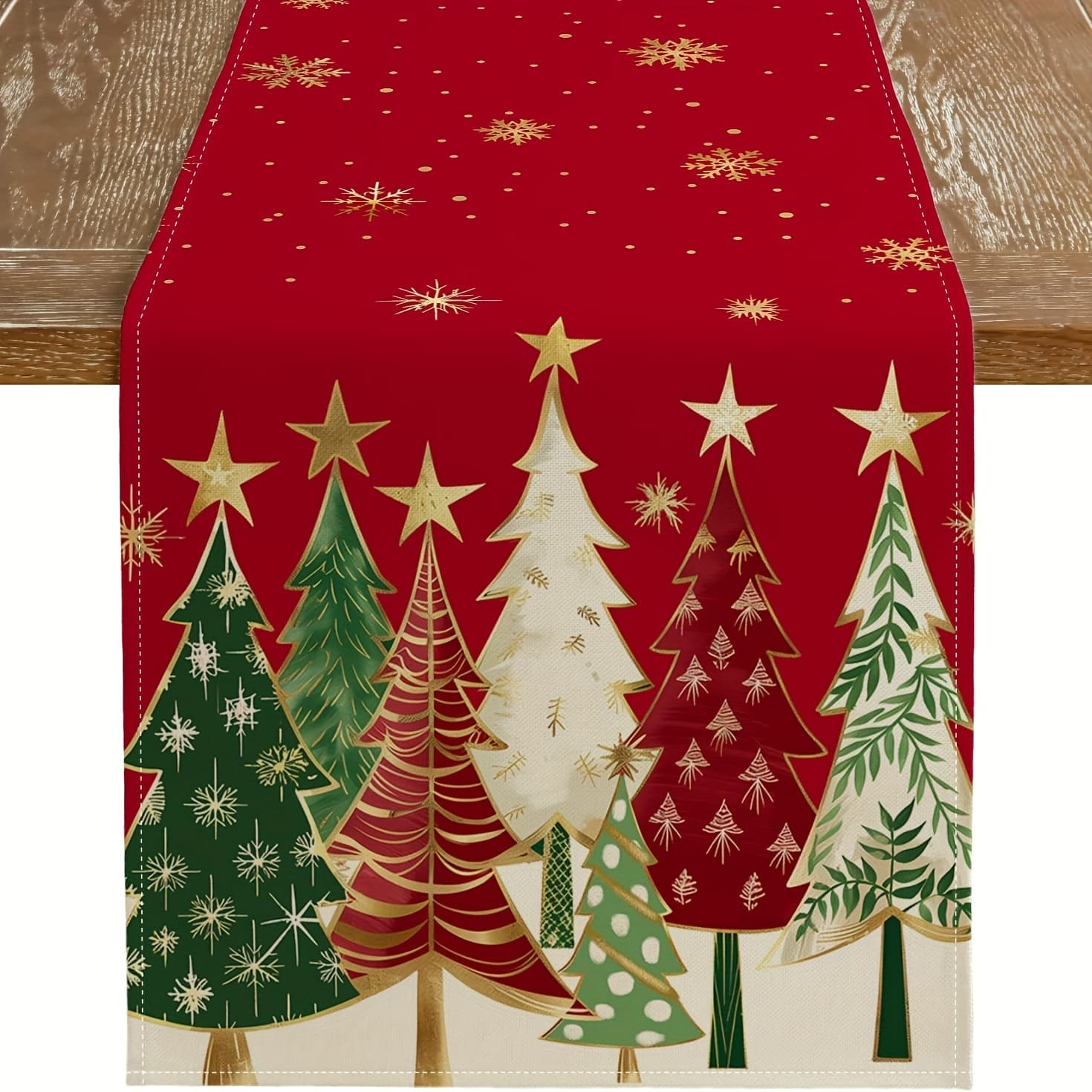 TEMU 1pc, Christmas Tree Red Table Runner, Indoor Outdoor Table Decoration For Home